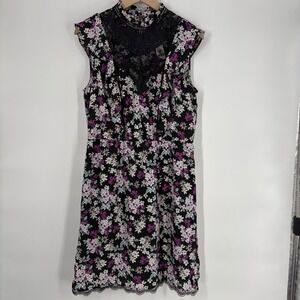 Express Womens Floral Lace Sleeveless Mini Dress Size L Ruffles Whimsigoth